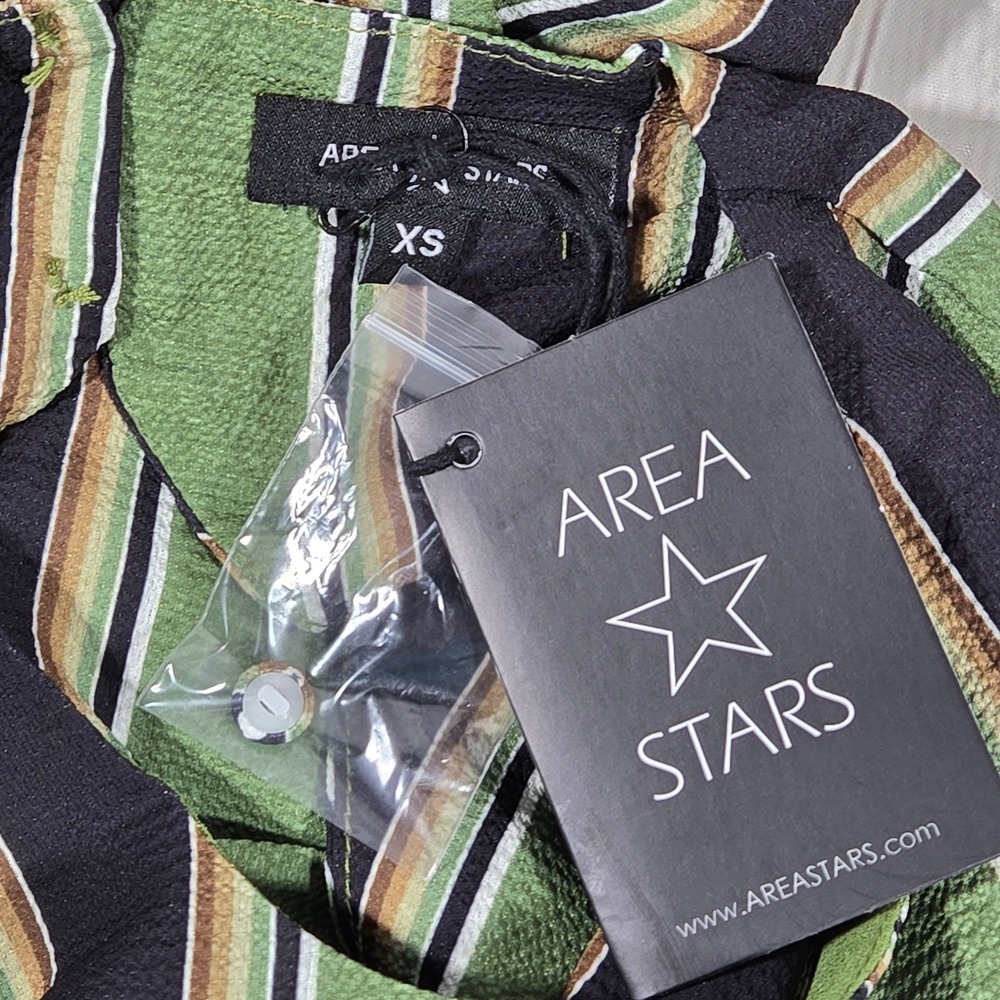 Area Stars Stripe Long Tiered Dress Green Black‎ XS ASDJ23308GS Open Back Maxi - Picture 6 of 9